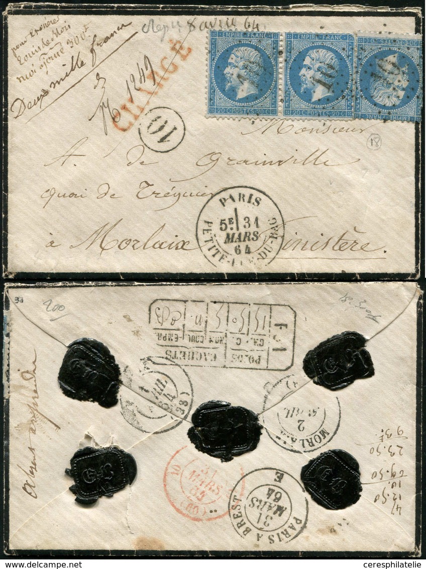 Let LETTRES DE PARIS - N°22 PAIRE Et Unité (2 Ex. Déf.), Obl. Etoile 10 Sur Env. CHARGE, Càd PETITE-RUE-DU-BAC 31/3/64,  - 1849-1876: Classic Period