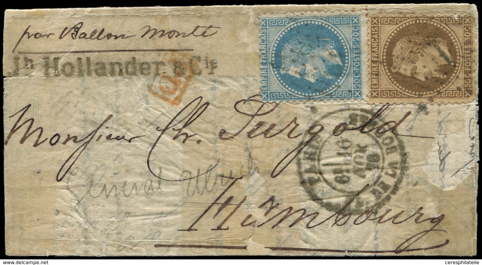 Let BALLONS MONTES - N°29B Et 30 P.d. Obl. Etoile 1 S. LAC, Càd Pl. De La Bourse 16/11/70 Pour HAMBOURG, B/TB. LE DAGUER - War 1870