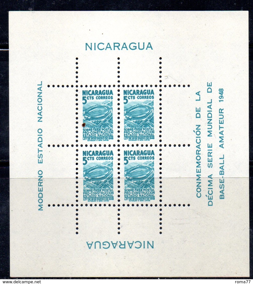 BF102 - NICARAGUA 1949 , Il Foglietto N. 63 STADIO E BASEBALL  *** - Nicaragua