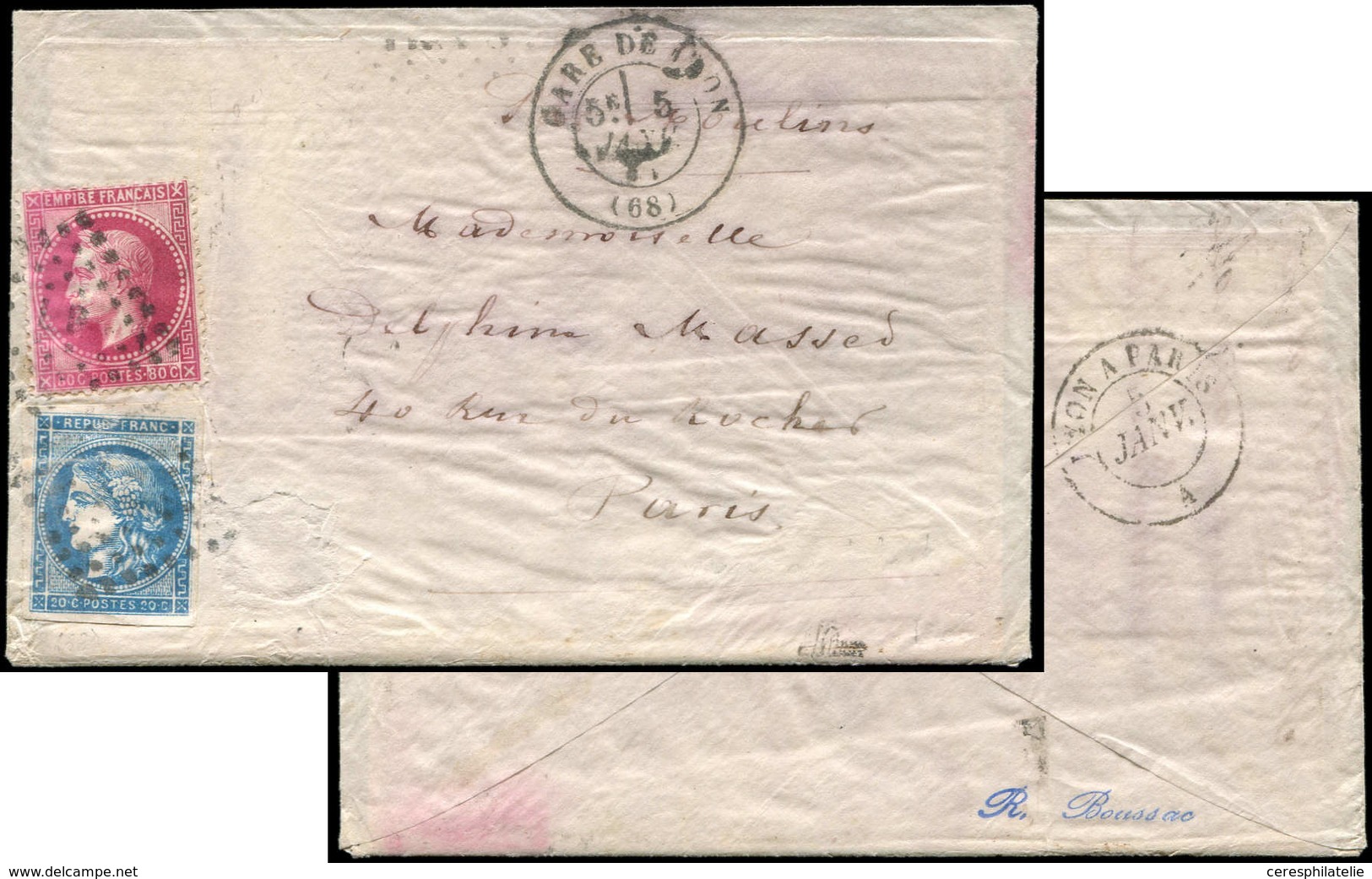 Let Boules De Moulins -  N°32 Et 45A Obl. Amb. LP S. Env. Avec Corresp., Càd GARE De LYON 5/1/71 Pour Paris Par Moulins, - War 1870