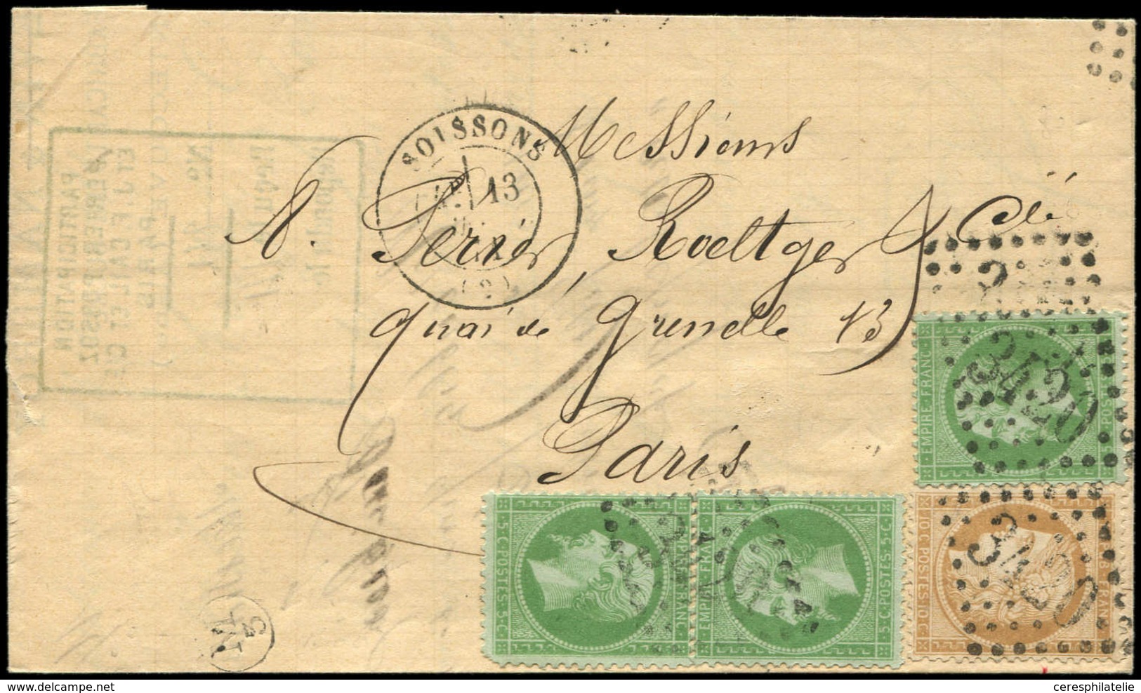 Let AFFRANCHISSEMENTS DE SEPTEMBRE 1871 - N°20a (3) Et 36 Obl. GC 3420 S. LAC, Càd T17 SOISSONS 13/9/71 Et M3 Dans Un Ce - 1849-1876: Periodo Classico