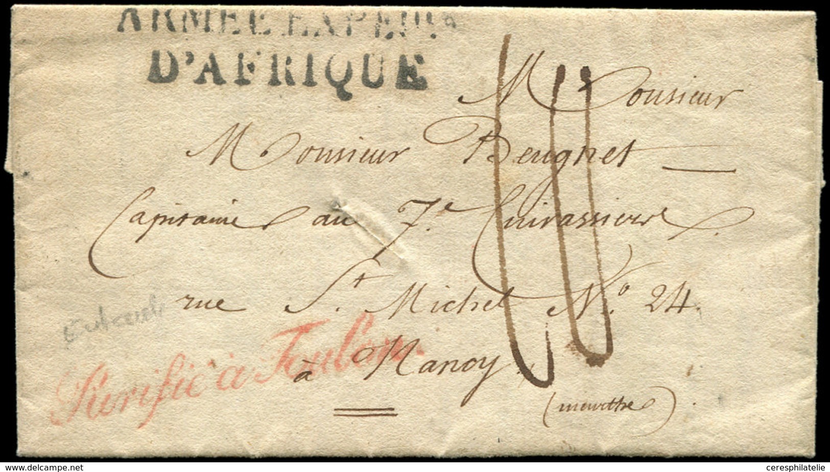 Let LETTRES ET OBLITERATIONS D'ALGERIE - MP ( )/ARMEE EXPED./D'AFRIQUE S. LAC De Fort De L'Eau Du 9/6/33, Cursive Rouge  - 1849-1876: Classic Period