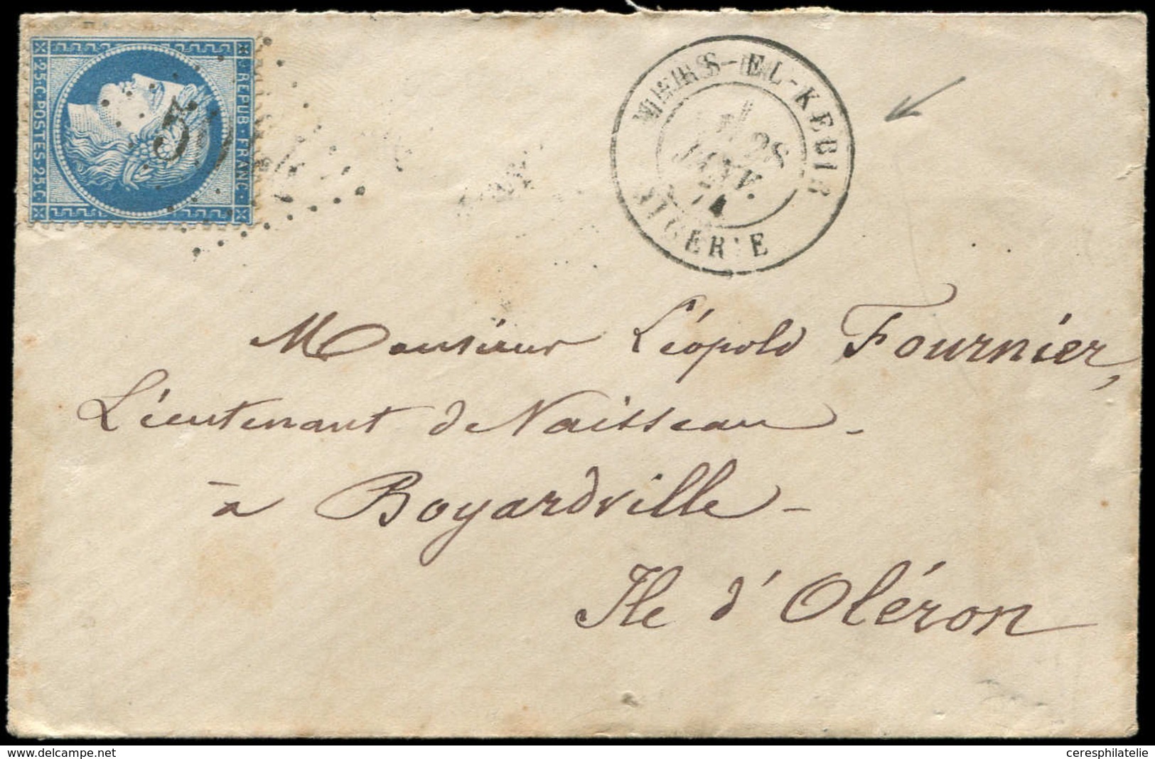 Let LETTRES ET OBLITERATIONS D'ALGERIE - N°60A Obl. GC 5044 S. Env., Càd MERS-EL-KEBIR 28/1/71, TB - 1849-1876: Classic Period