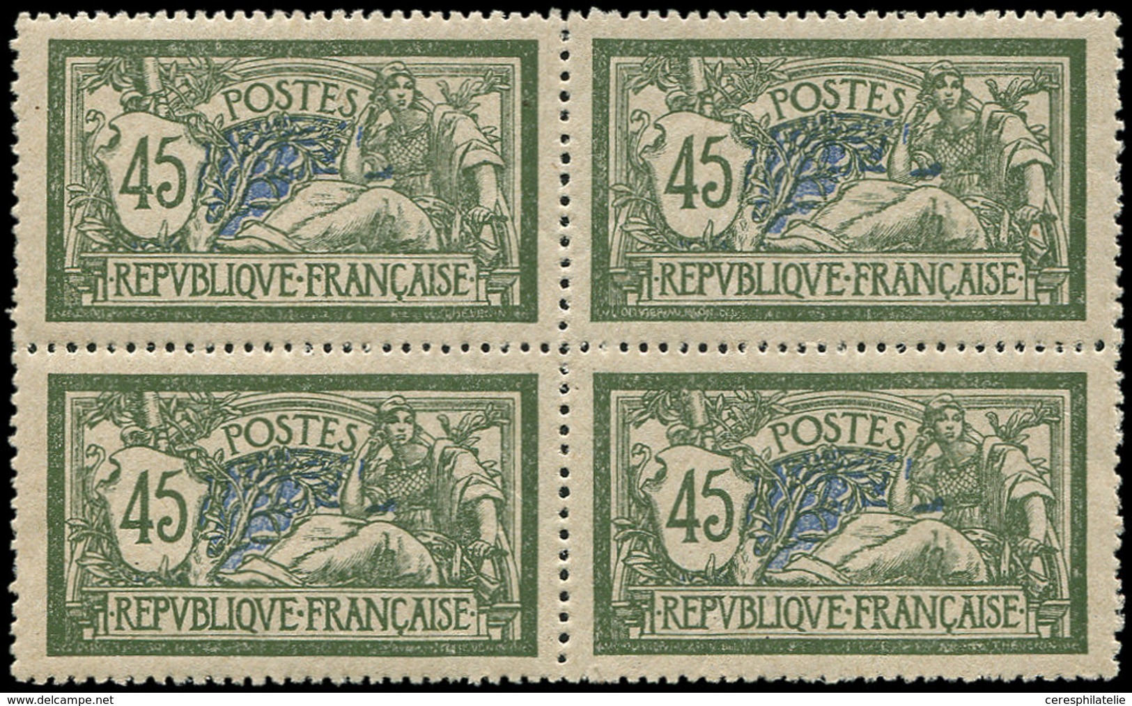 ** EMISSIONS DU XXème SIECLE - 143   Merson, 45c. Vert Et Bleu, BLOC De 4, Bon Centrage, TB - Unused Stamps