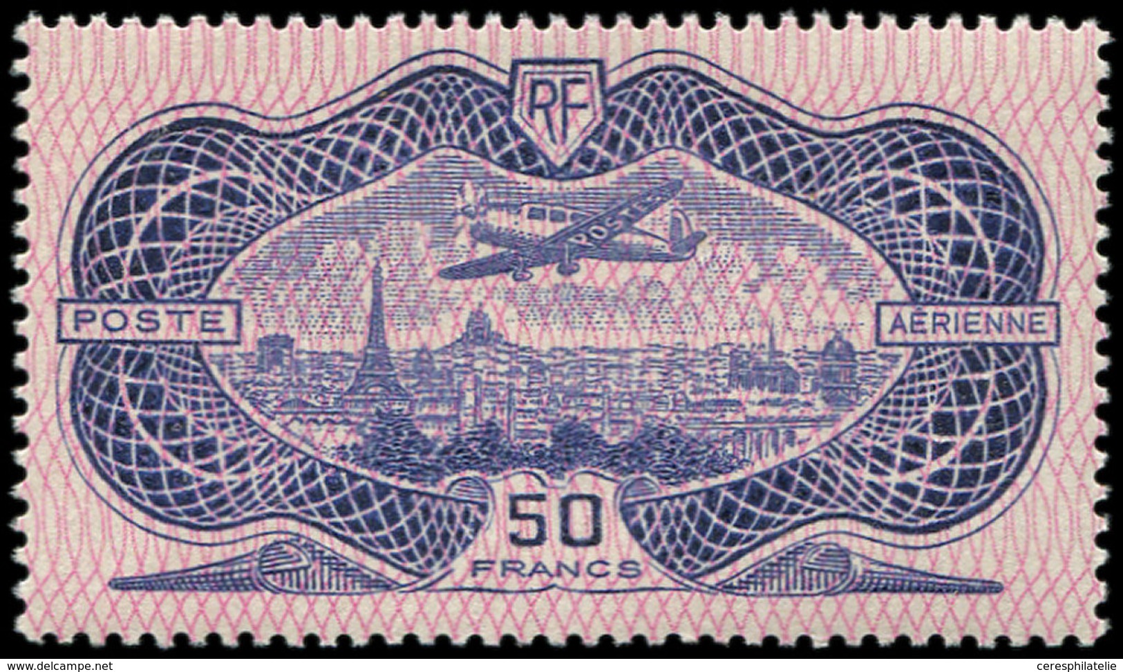 ** POSTE AERIENNE - 15b 50f. Burelage RENVERSE, Un Point Noir D'origine, TB - 1927-1959 Mint/hinged