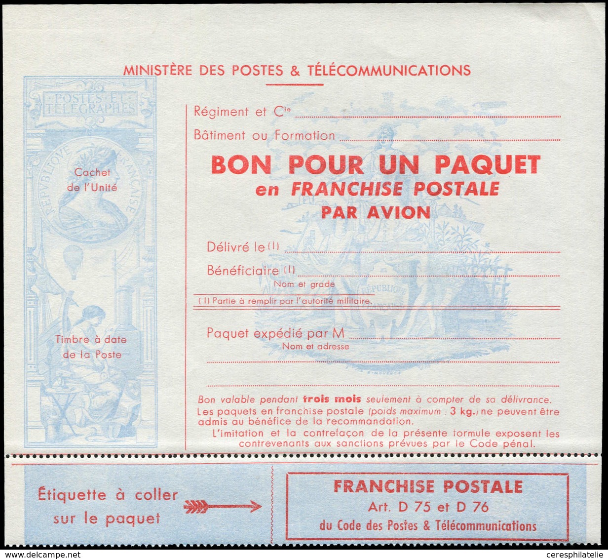 ** FRANCHISE MILITAIRE - 16   Franchise Postale Par Avion, Rouge Et Bleu, TB - Military Postage Stamps