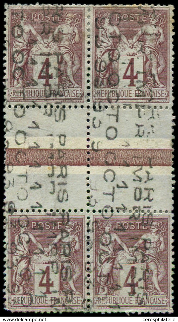 (*) PREOBLITERES - 14  Sage, 4c. Lilas-brun, 11 OCT., BLOC De 4 Inter-galvano, Qqs Défauts, B/TB, RR - 1893-1947