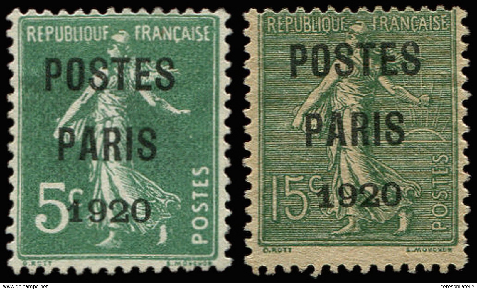 (*) PREOBLITERES - 24/25, 5c. Vert Et 15c. Vert-olive, POSTES PARIS 1920, TB - 1893-1947