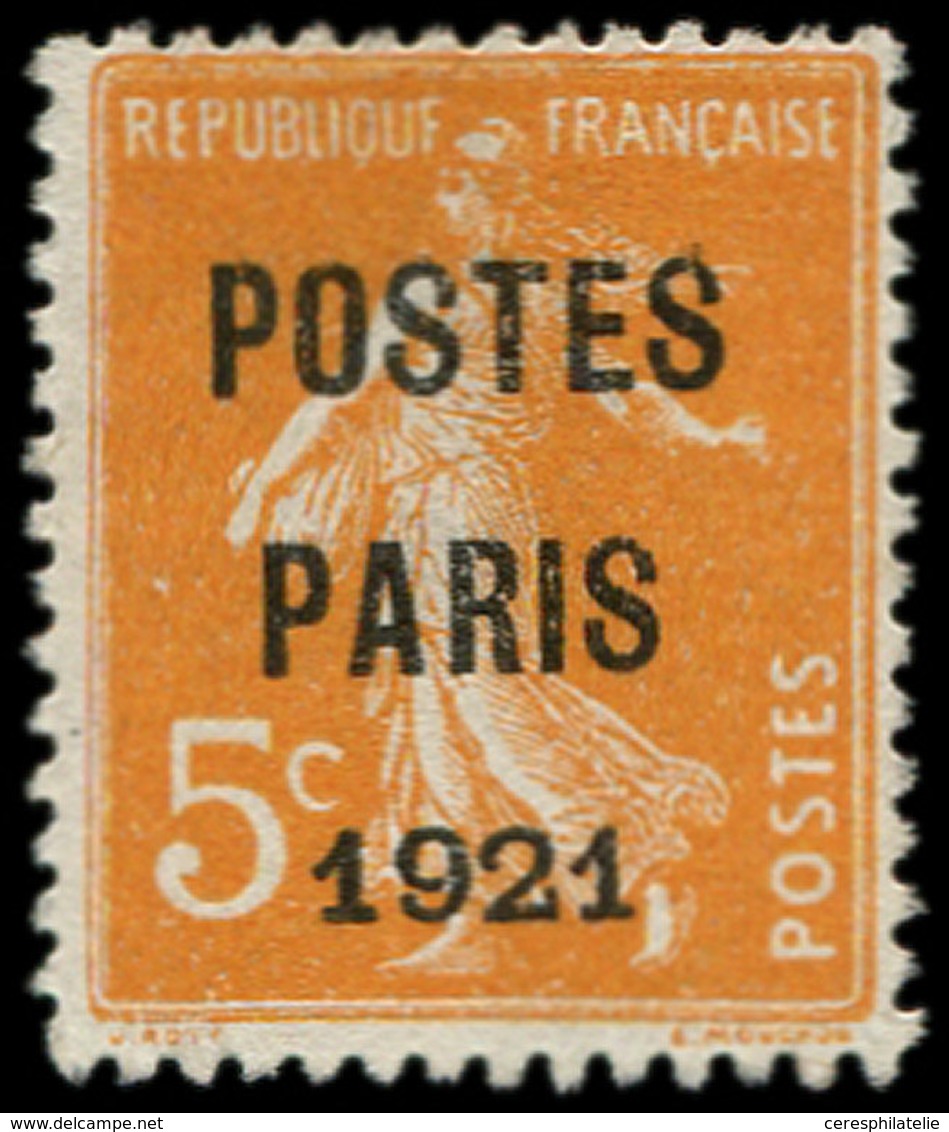 (*) PREOBLITERES - 27   5c. Orange, POSTES PARIS 1921, TB. Br - 1893-1947