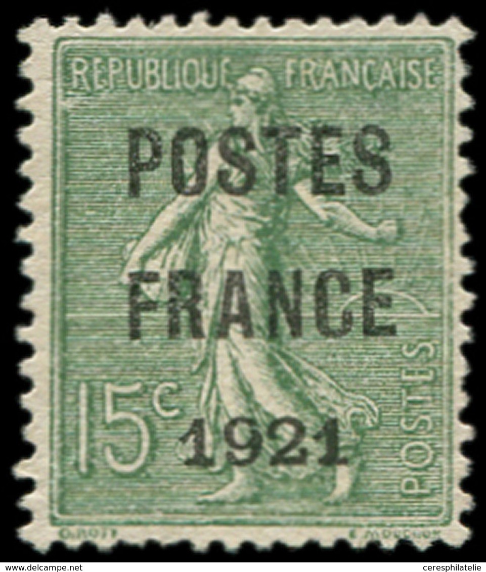 (*) PREOBLITERES - 34  15c. Vert-olive, POSTES FRANCE 1921, TB. Br - 1893-1947