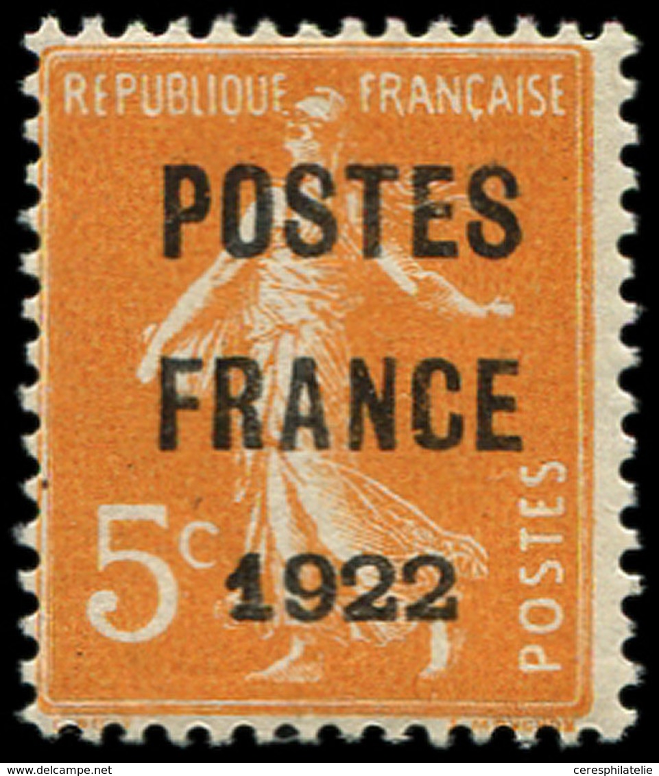 ** PREOBLITERES - 36   5c. Orange, POSTES FRANCE 1922, TB. C - 1893-1947