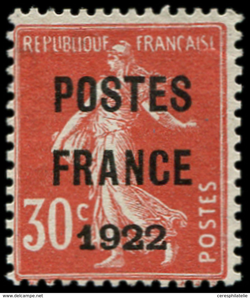 (*) PREOBLITERES - 38  30c. Rouge, POSTES FRANCE 1922, TB. C - 1893-1947