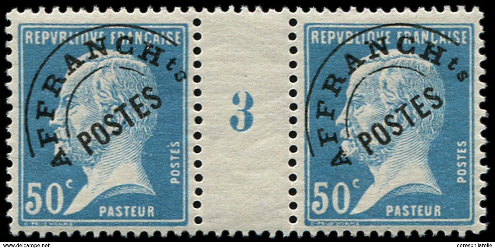 ** PREOBLITERES - 68  Pasteur, 50c. Bleu, PAIRE Mill.3, TTB - 1893-1947