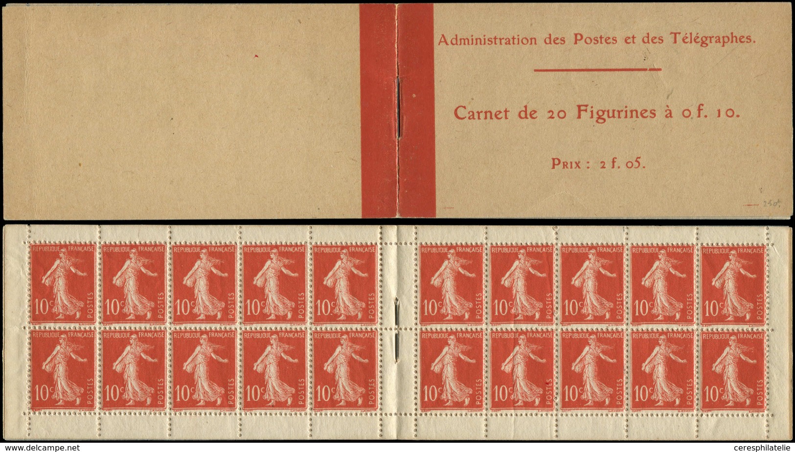 CARNETS (N°Cérès Jusqu'en1964) - 3    Semeuse Chiffres Maigres, 10c. Rouge, N°135B, T III, Couv. Postale Prix 2f.05, TB - Other & Unclassified