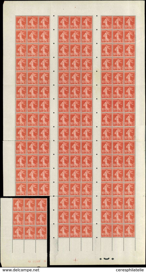 ** CARNETS (N°Cérès Jusqu'en1964) - 23a  Semeuse Camée, 10c. Rouge T II, Papier X, FEUILLE De 144, Un Bloc De 9, Un Bloc - Other & Unclassified