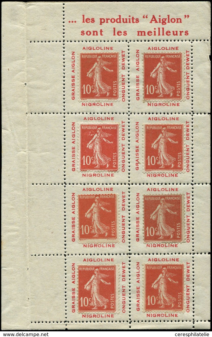 CARNETS Privées - Carnets Privés P21 : 10c. Rouge, Pub AIGLON, Panneau De 8 Porte-timbres, Ch. Sur Les Bords, TB - Other & Unclassified