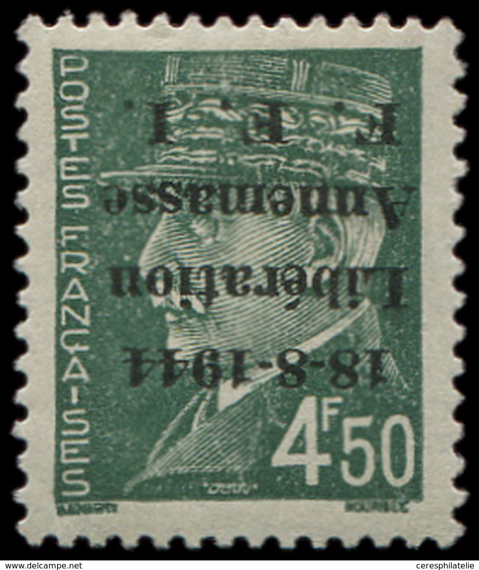 * TIMBRES DE LIBERATION - ANNEMASSE 11a : 4f50 Vert, Surcharge RENVERSEE, TB - Liberation