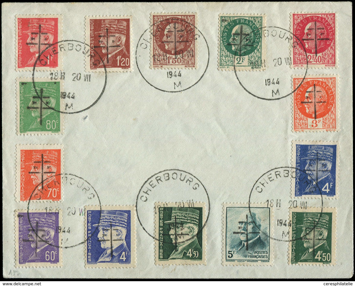 Let TIMBRES DE LIBERATION - CHERBOURG 1/14 Obl. Càd CHERBOURG 20/7/44 S. Env., TB - Liberation