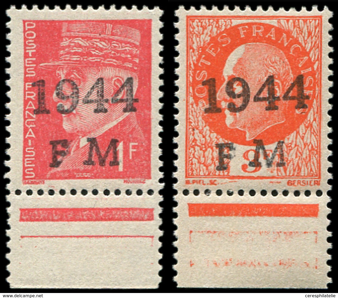 ** TIMBRES DE LIBERATION - CHERBOURG DEFENSE PASSIVE 1/2 : 1f. Rouge Et 3f. Orange, Bdf, TB - Liberation