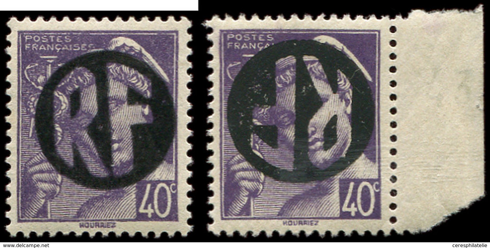 ** TIMBRES DE LIBERATION - CHOLET 3M : 40c. Violet, Surch. RENVERSEE + Normal, TB - Liberation