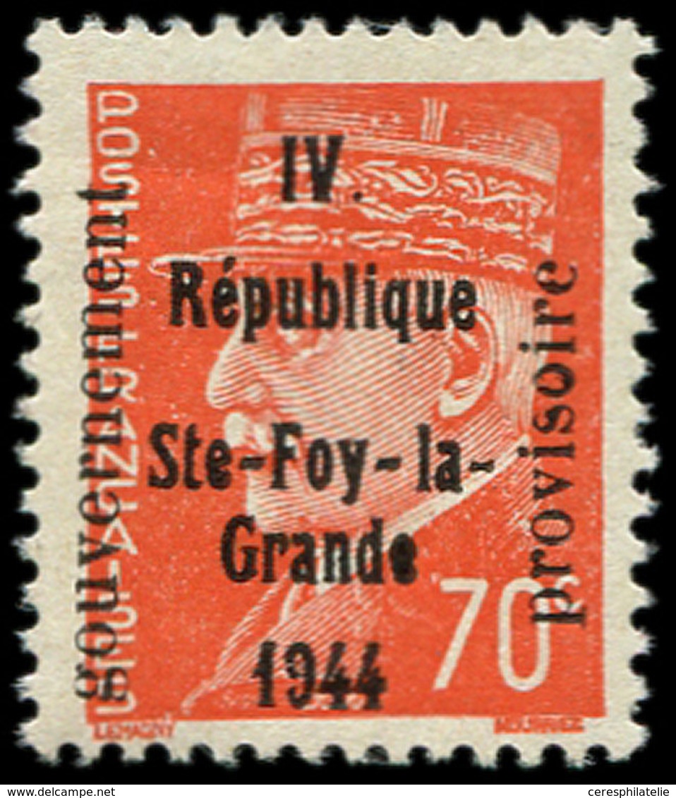 ** TIMBRES DE LIBERATION - SAINTE FOY LA GRANDE 6 : 70c. Orange, NON EMIS, RRR, TB. C - Libération