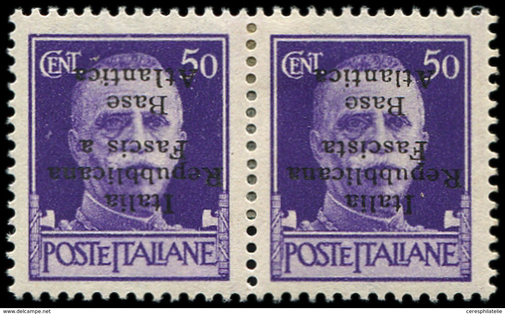 * Spécialités Diverses - BASE NAVALE ITALIENNE 11c : 50c. Violet, Surcharge RENVERSEE, PAIRE, Un Ex. Sans T à Fascista,  - Other & Unclassified