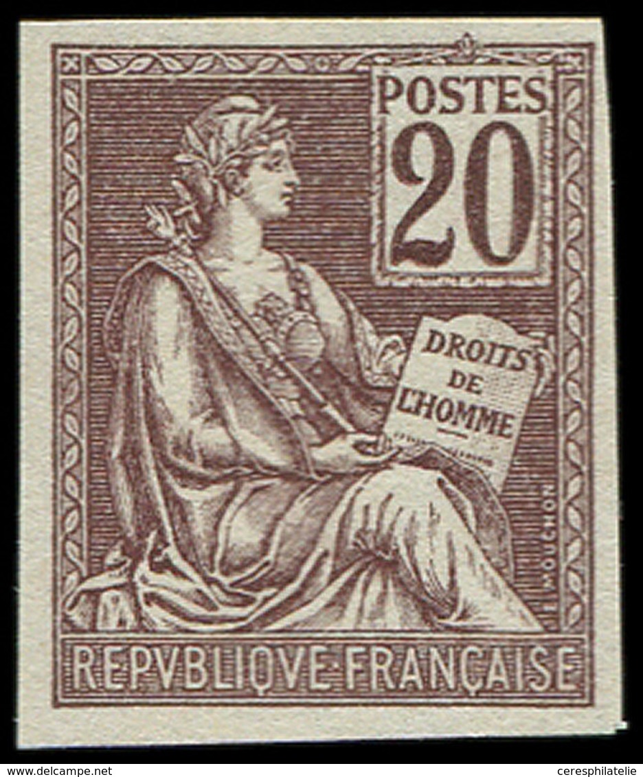 (*) VARIETES - 113c  Mouchon, 20c. Brun-lilas, NON DENTELE, TB - Unused Stamps