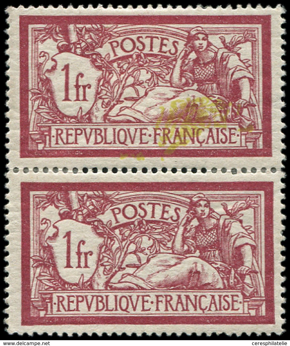 * VARIETES - 121   Merson,  1f. Lie De Vin Et Olive, PAIRE Verticale, Un Ex. Teinte De Fond Très DECALEE, L'autre SANS T - Unused Stamps