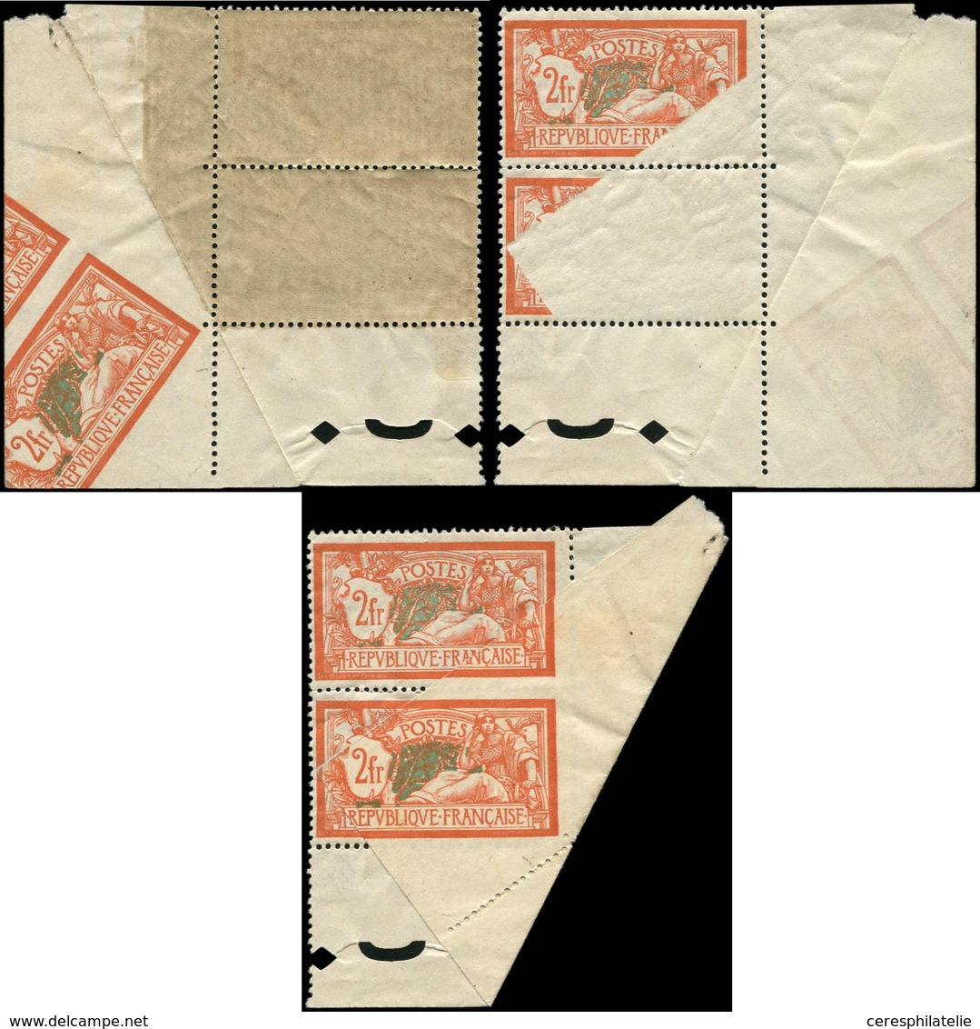 ** VARIETES - 145   Merson,  2f. Orange Et Vert-bleu, PAIRE Cdf PARTIELLEMENT IMPRIMEE Par Pliage, Superbe - Unused Stamps