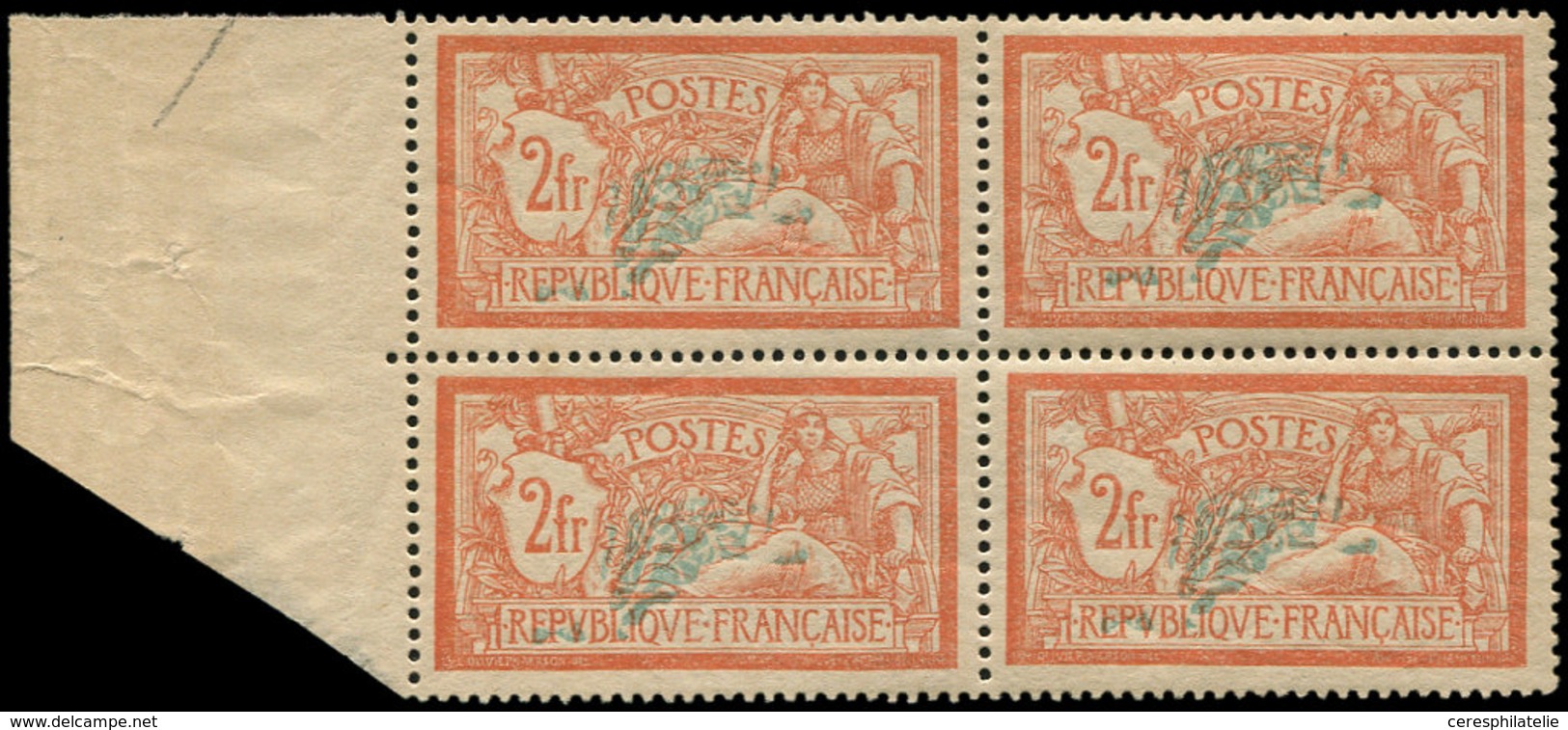 ** VARIETES - 145f  Merson,  2f. Orange Et Vert-bleu, Teinte De Fond TRES Déplacée, BLOC De 4 Bdf, TB - Unused Stamps