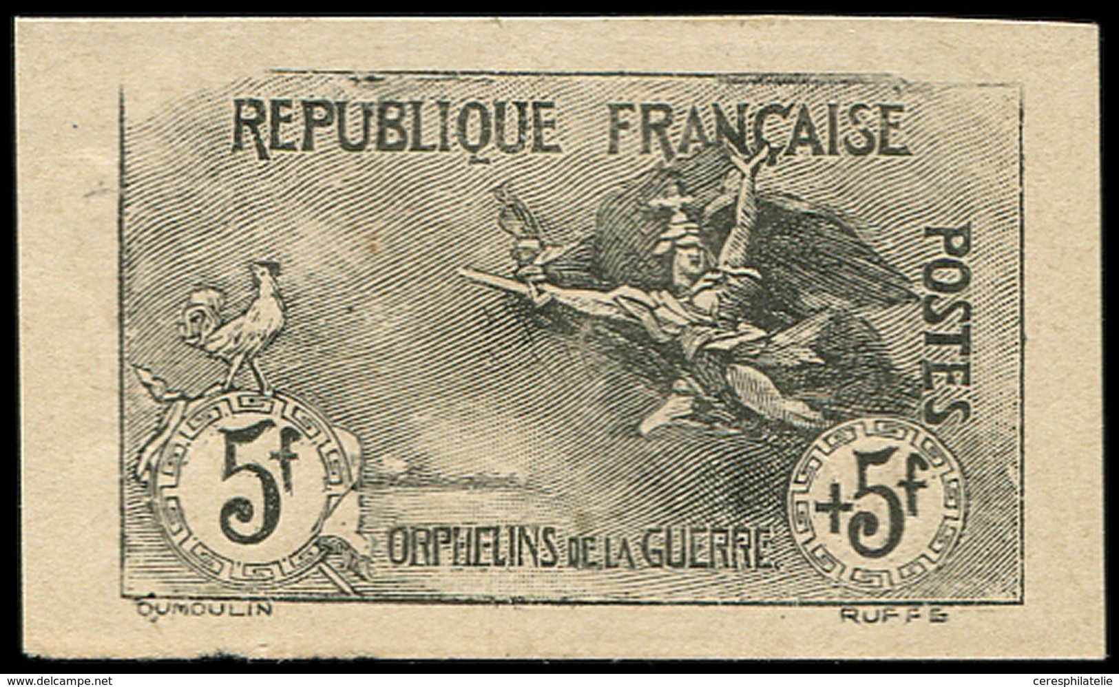 (*) VARIETES - 155   1ère Série Orphelins,  5f. + 5f. Noir Et Bleu, ESSAI En Noir Avec Coq, Type Non Adopté, TB. J - Unused Stamps