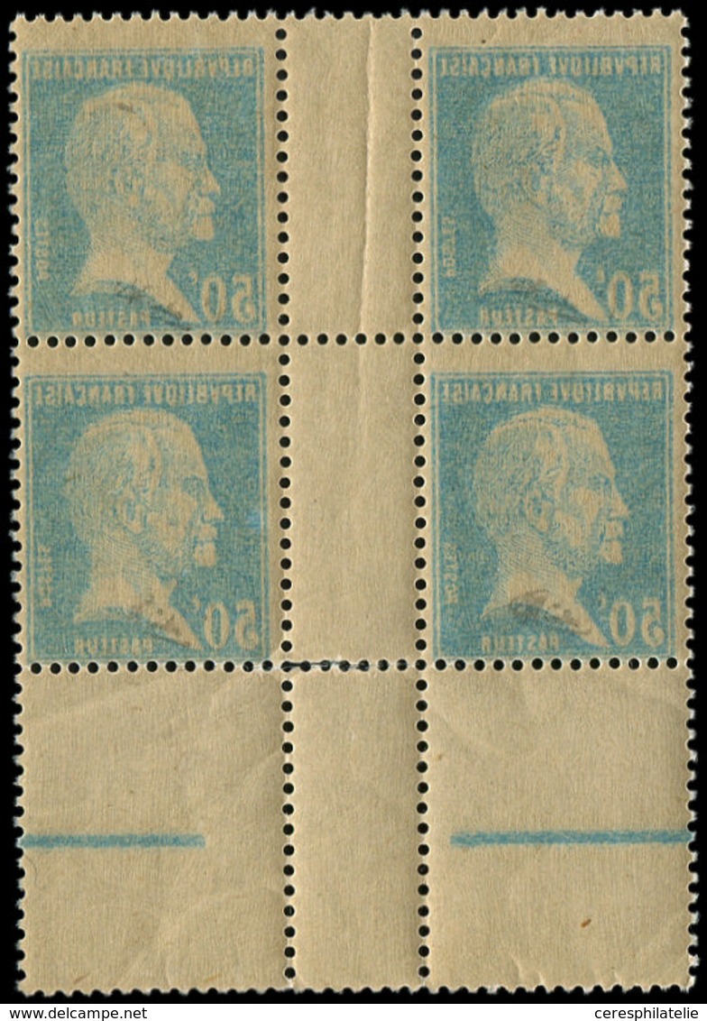 ** VARIETES - 176b  Pasteur, 50c. Bleu, Impression RECTO-VERSO, BLOC De 4 Interp., Bdf Intergalvano, TTB - Nuovi