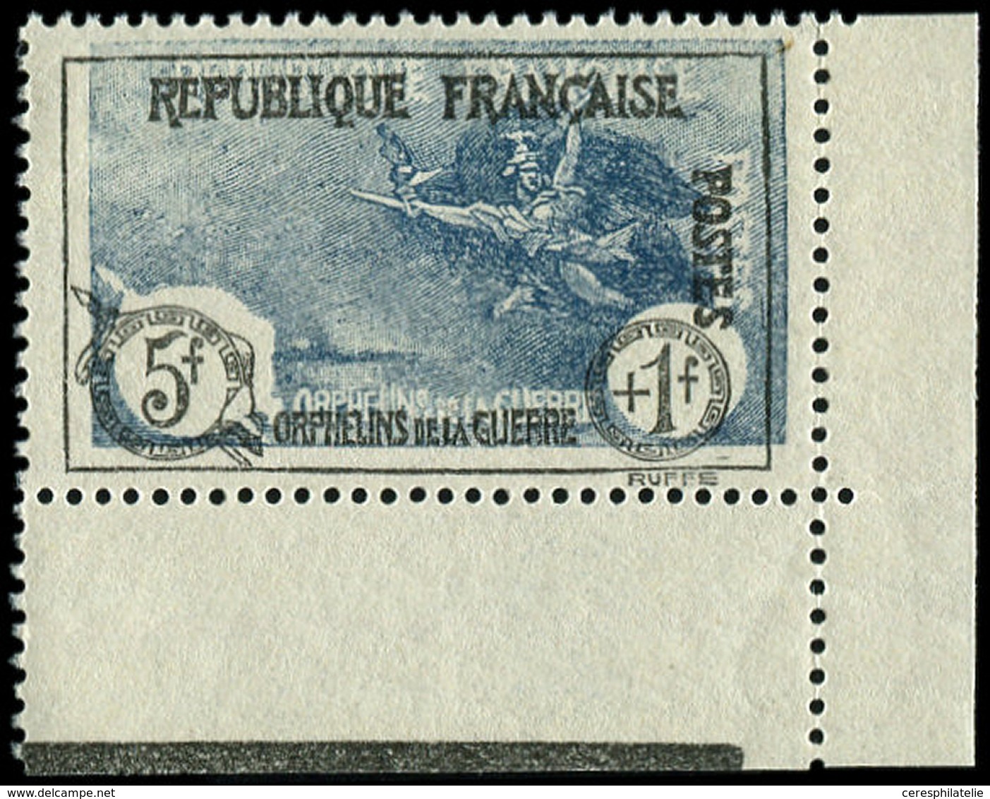 ** VARIETES - 232   3ème Série Orphelins,  5f. + 1f. Noir Et Bleu, Centre TRES DEPLACE, Cdf, TB, Cote Maury - Unused Stamps