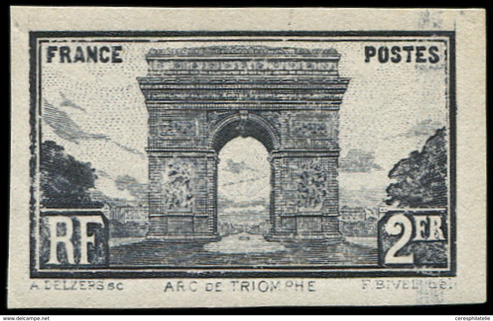 ** VARIETES - 258A  Arc De Triomphe, 2f. NOIR, Non Dentelé, TB. C - Unused Stamps
