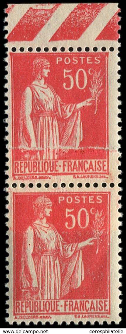 ** VARIETES - 283t  Paix, 50c. Rouge, Impression Sur RACCORD, PAIRE Bdf, TB - Unused Stamps