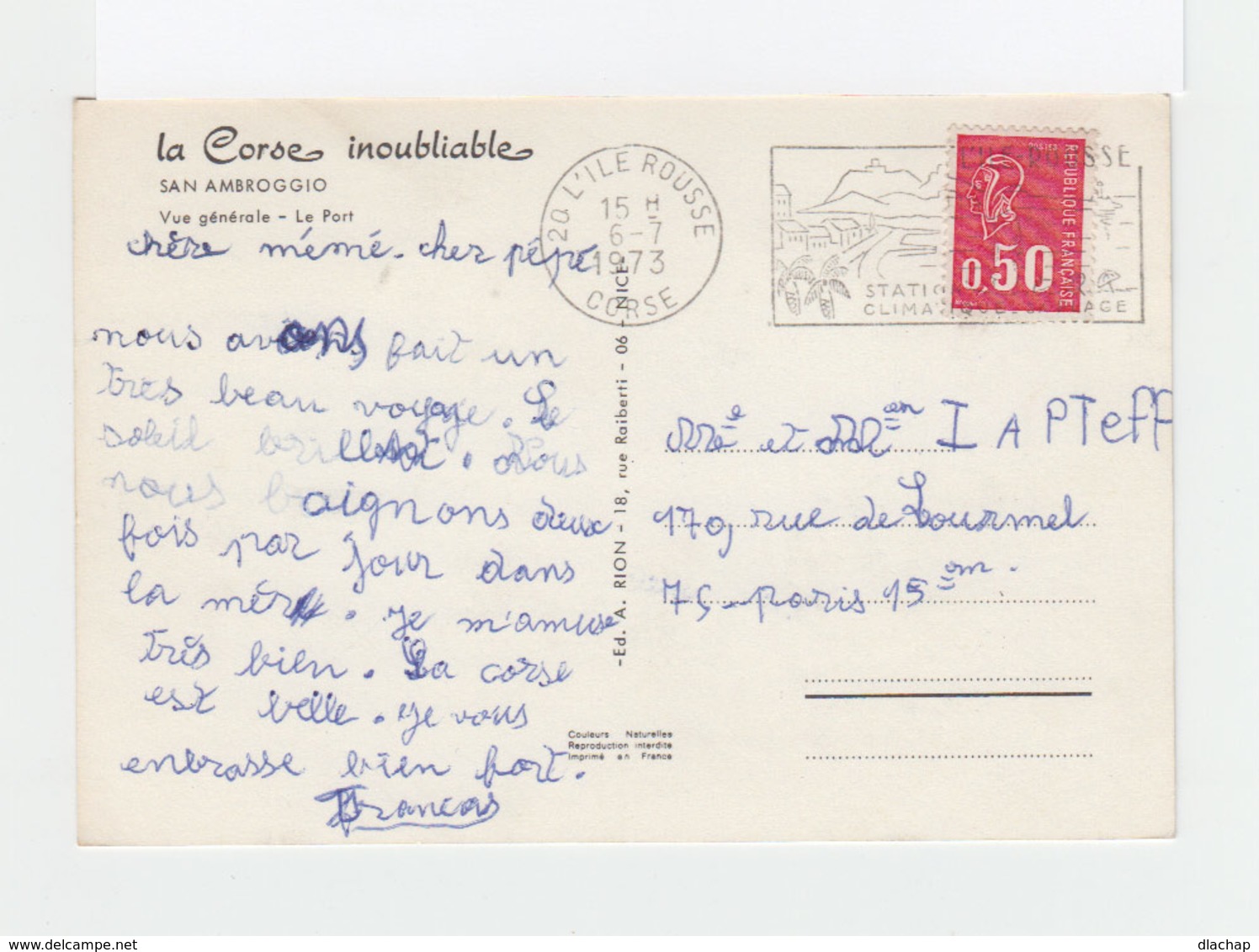 Sur Carte Postale De Corse Flamme Ile Rousse Illustrée Citadelle De Calvi. CAD 1973 Ile Rousse Corse. (3208) - Oblitérations Mécaniques (flammes)