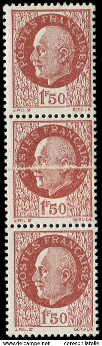 ** VARIETES - 517k  Pétain,  1f.50 Brun-rouge, Impression Sur RACCORD Dans Une BANDE De 3, TB - Neufs