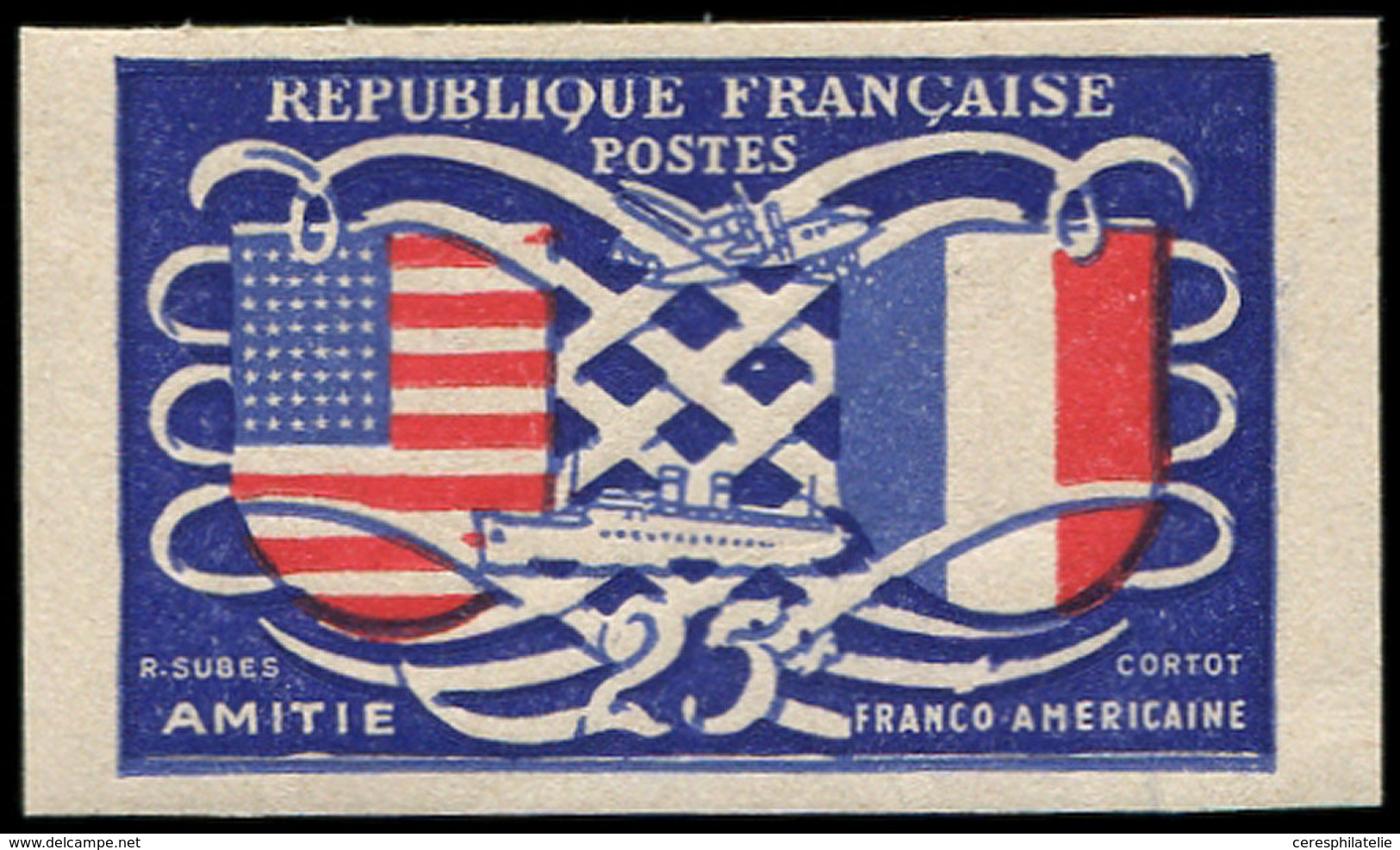 ** VARIETES - 840A  Amitié Franco-Américaine, Typographié Et Non Dentelé, TB, N° Et Cote Maury - Nuovi