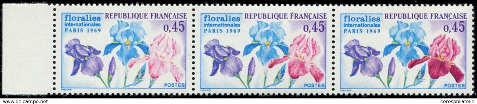 ** VARIETES - 1597   Floralies De Paris, Rouge TRES PALE Bdf Allant à Normal Dans Une BANDE De 3, TB - Unused Stamps