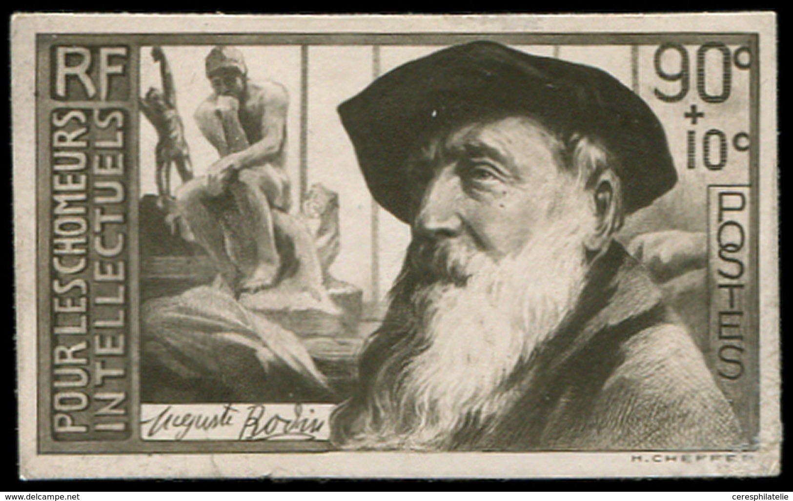 Collection Henri Cheffer - 344   Rodin, 90c. + 10c., Maquette En Sépia, TB - Unclassified