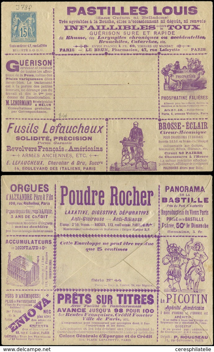 Let ENTIERS POSTAUX - Sage, 15c. Bleu, Env. Annonces TSC N°J78f, Les Enveloppes Annonces, S. N°44, Timbre En Haut à Gauc - Autres & Non Classés