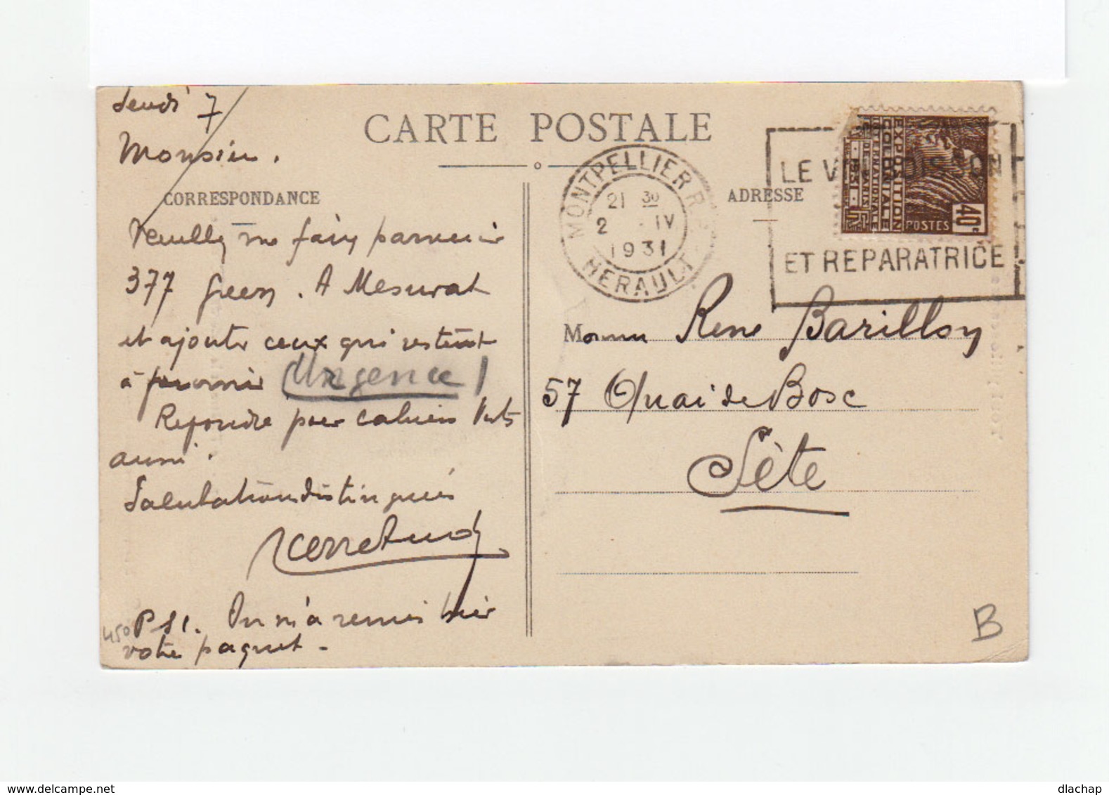 Sur Carte Postale De Toul Slogan Le Vin Boisson Saine Et Réparatrice Sur Timbre Expo Coloniale Paris 1931. (3209) - Oblitérations Mécaniques (flammes)