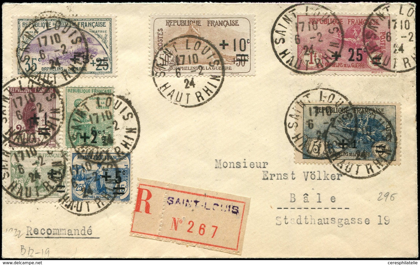 Let LETTRES DU XXe SIECLE - N°162/69 Obl. SAINT LOUIS 6/2/24 Sur Env. Rec., Arr. BALE 7/11, TB - Storia Postale