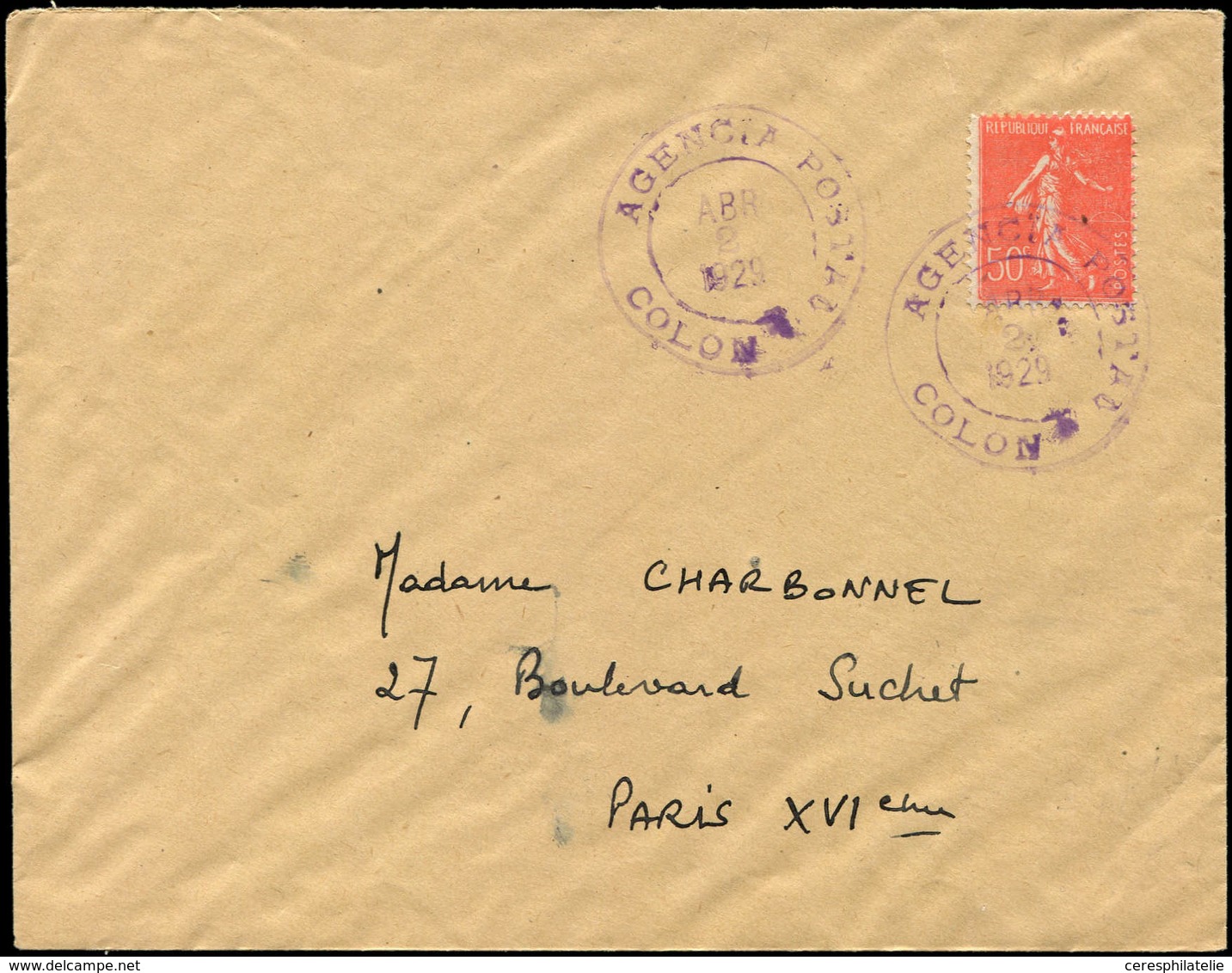 Let LETTRES DU XXe SIECLE - N°199 Obl. Càd AGENCIA POSTAL/COLON 2/4/29 Sur Env., TB - Storia Postale