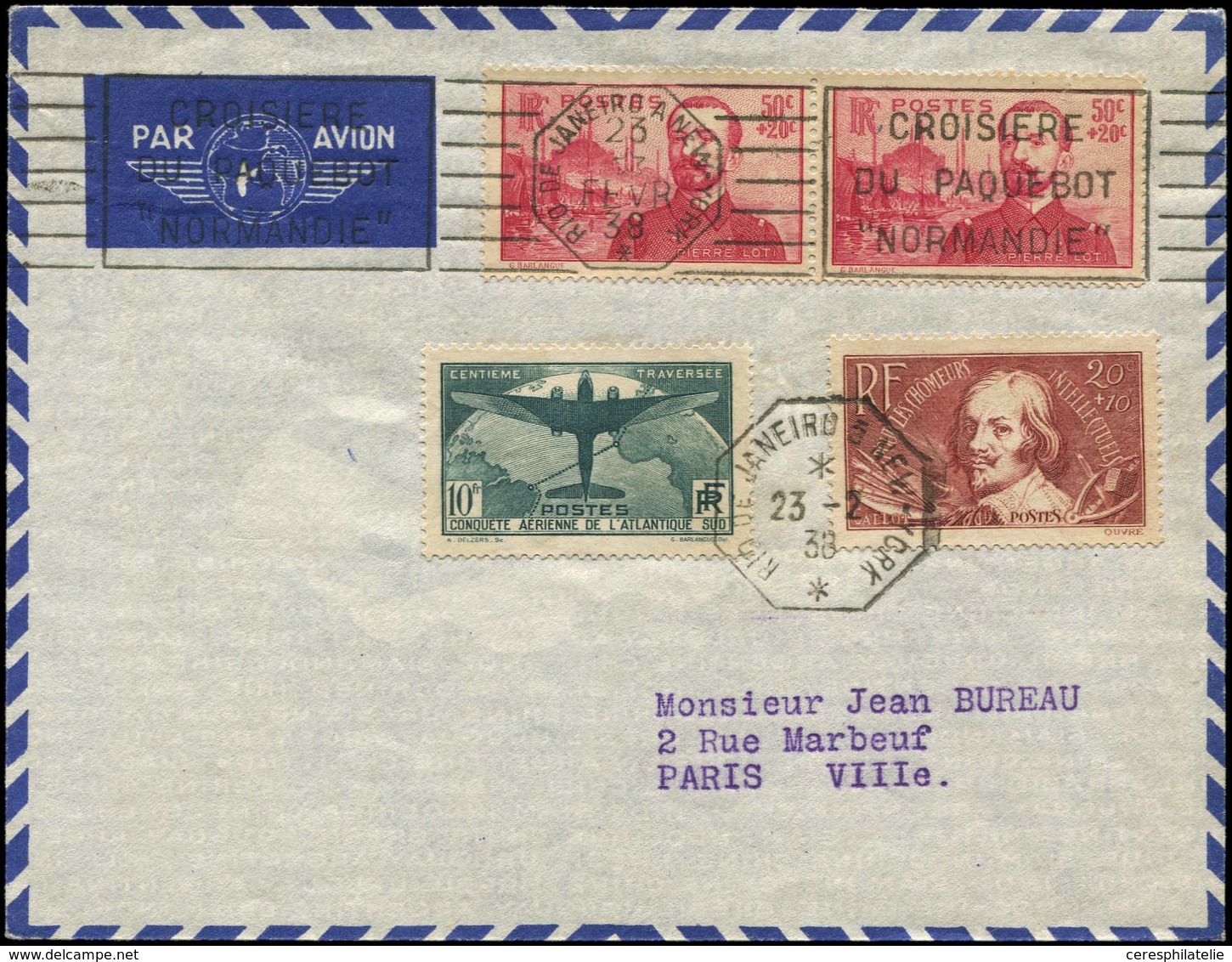 Let LETTRES DU XXe SIECLE - N°321, 330 Et 353 PAIRE Obl. Méc. RIO DE JANEIRO A NEW-YORK 23/2/38 Et Càd Octog. De La Même - Storia Postale