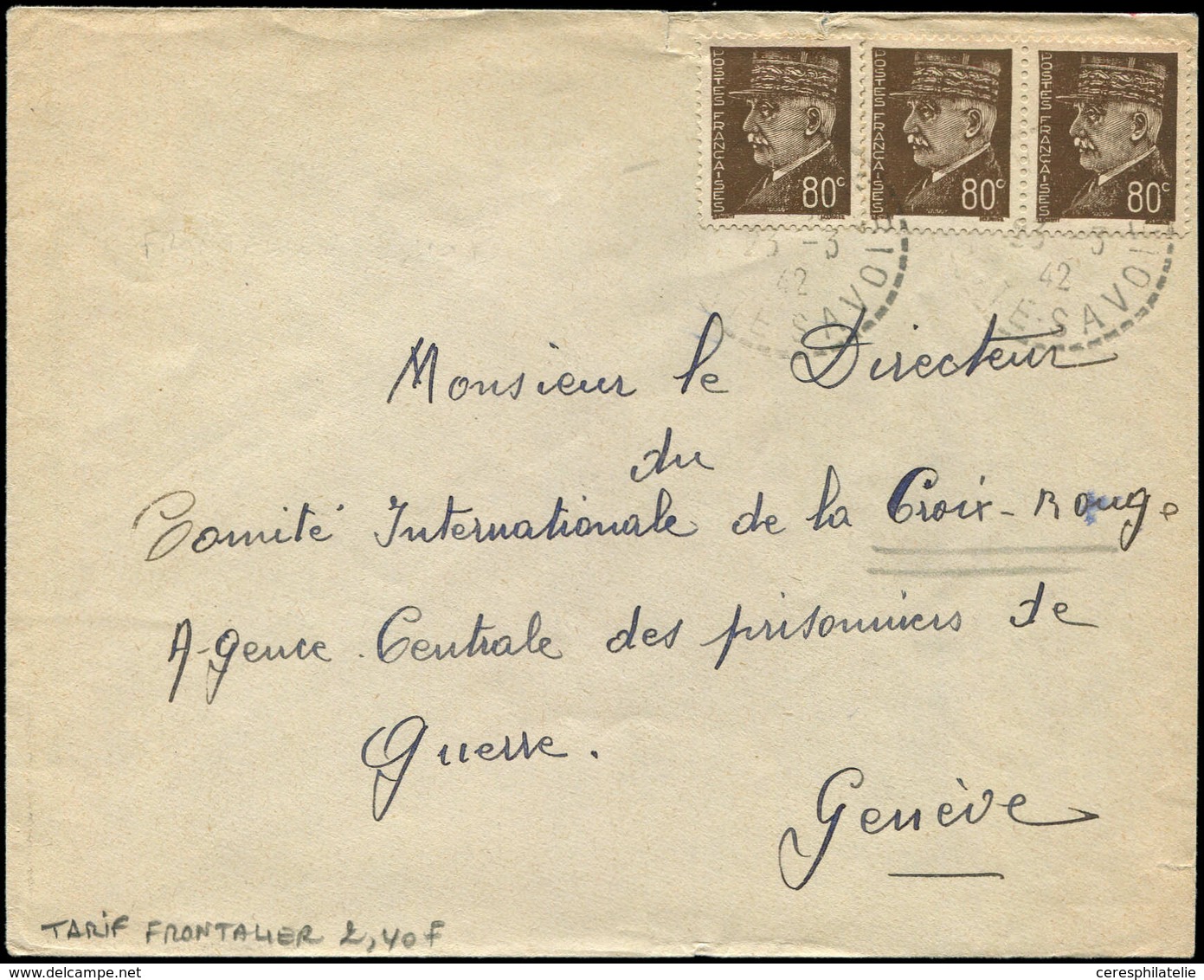 Let LETTRES DU XXe SIECLE - N°512 BANDE De 3 Obl. Hte Savoie 23/3/42 S. Env., Tarif Frontalier Pour GENEVE, TB - Covers & Documents