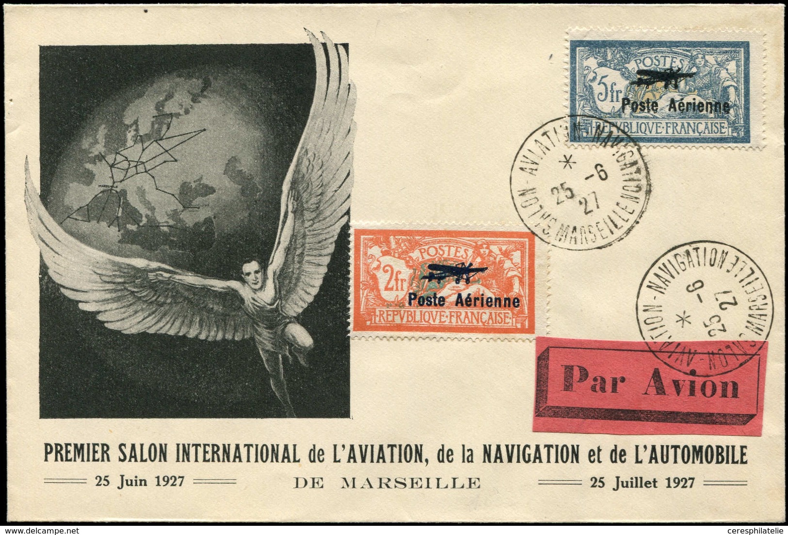 Let LETTRES DU XXe SIECLE - PA 1/2 2f. Et 5f. Obl. Càd Du Salon De L'Aviation Du 25/6/27 Sur Env. Officielle, TB - Covers & Documents