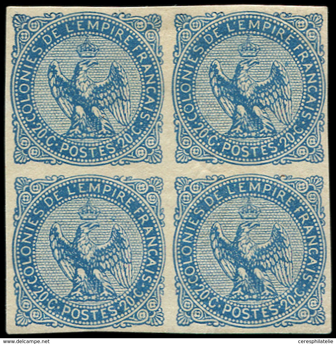 ** Colonies Générales - 4    20c. Bleu, BLOC De 4, 2 Ex. *, TB - Autres & Non Classés