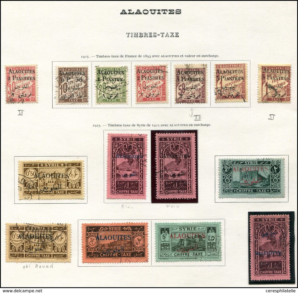 ALAOUITES Taxe 1/10 T I, N°2 Et 5 T II, N°7a Surch. Noire Et 7b Surch. Renv., Tous Obl., TB - Altri & Non Classificati