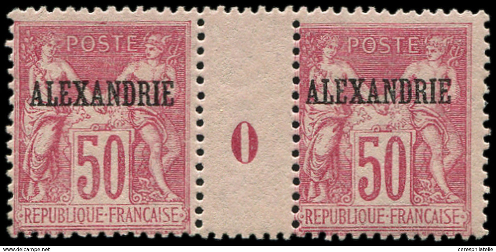 * ALEXANDRIE 14 : 50c. Rose, T I, PAIRE Mill.0, TB - Other & Unclassified